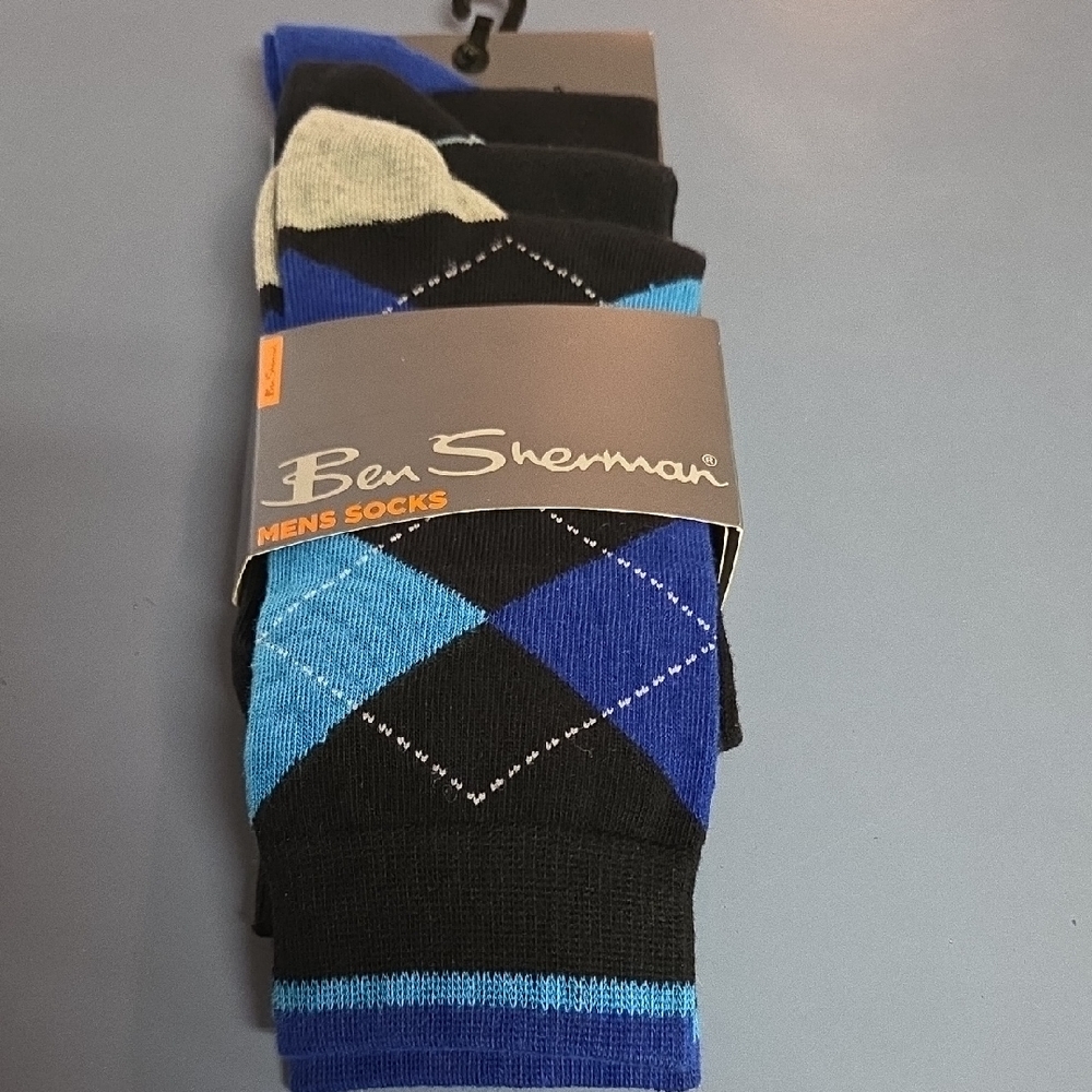 Ben Sherman Men's Argyle Socks in Blue and Black
